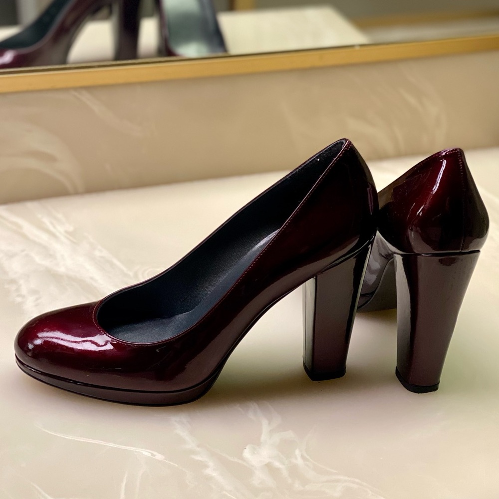 Stuart Weitzman red patent platform heels